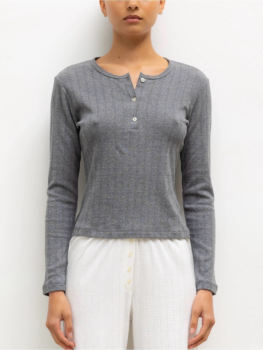 LESET Pointelle Long Sleeve Henley